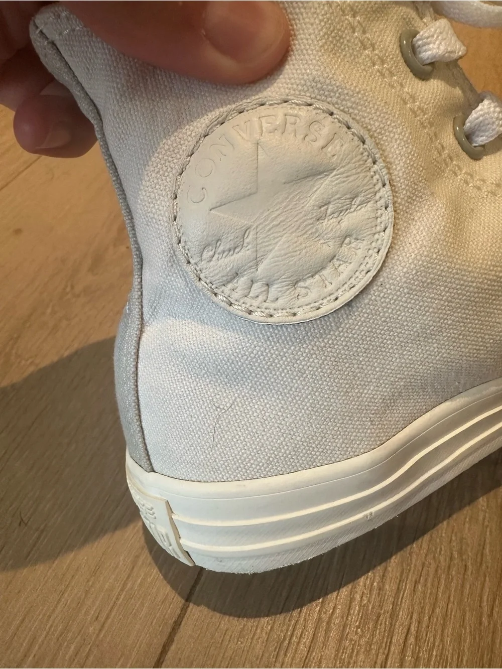 Classic High-Top Canvas Converse Sneakers in Cream/Light Gray